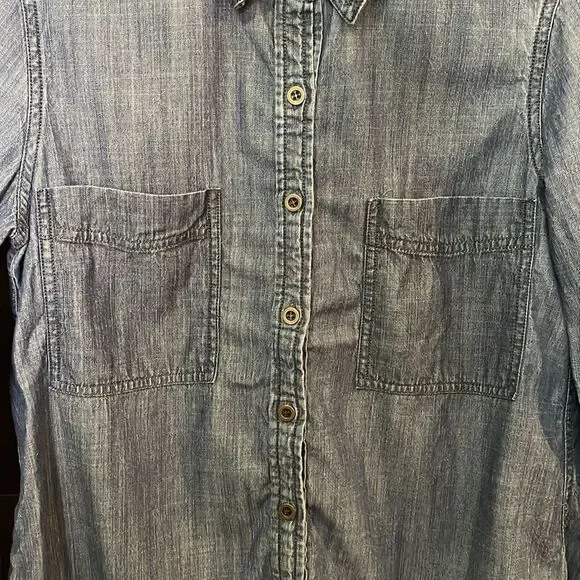 Eileen Fisher Denim Long Sleeve Button Down Shirt - Picture 7 of 8
